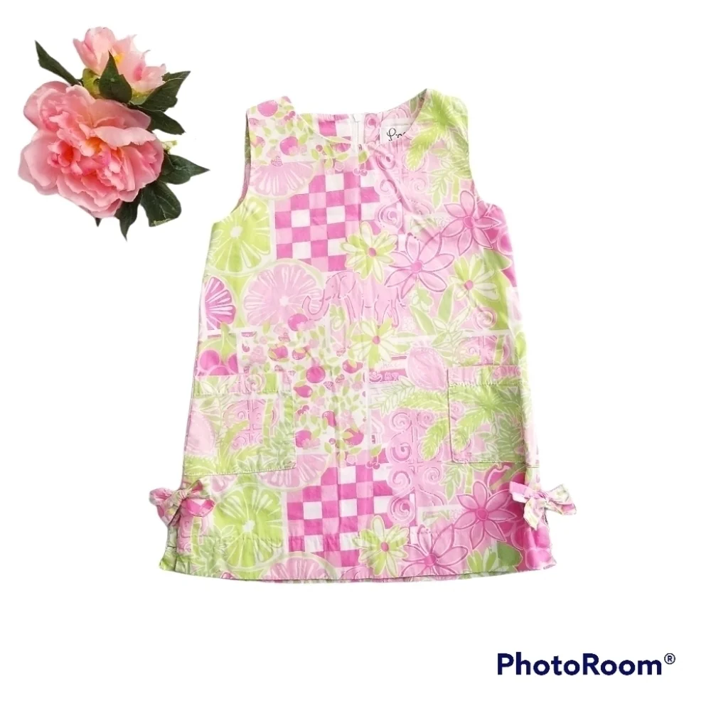 LILLY PULITZER Vintage White Tag Toddler Girl Green Citrus Shift Dress